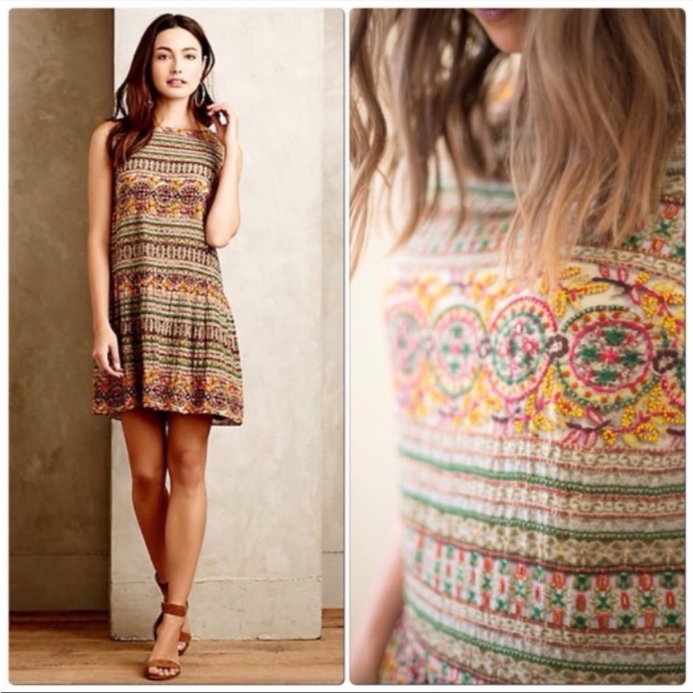 Hemant & Nandita Anthropologie Drop Waist Beaded Dress